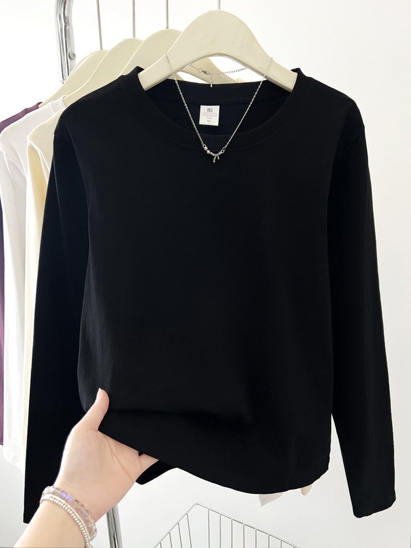 Korean version of full-shoulder round-neck long-sleeved T-shirt for women's fashion and versatile early autumn new student inner layer top - Image 2