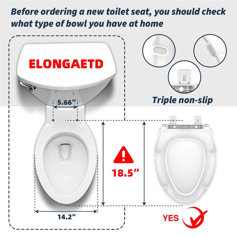 Ccbello ELONGATED toilet seat risers for seniors, Slow Close, Elevated toilet seat, Heavy Duty, Never Loosen, Raised toilet seat elongated bowl, White(18.5â€) - Image 4
