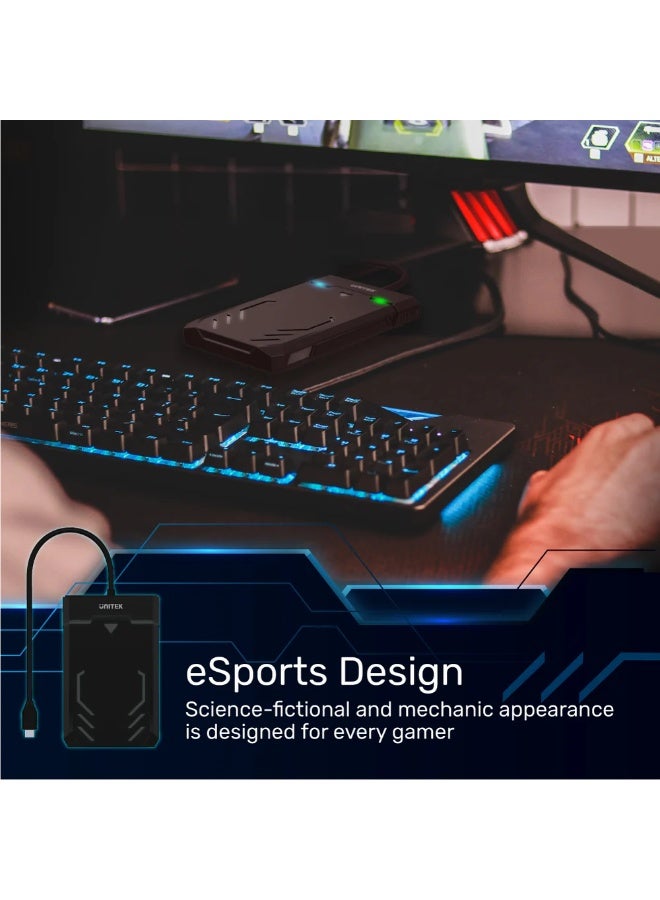 UNITEK Disk Guard Raiden 2.5" USB-C to SATA III HDD/SSD Enclosure – Tool-Free, Hot-Swap, 5Gbps, Fits 7mm & 9.5mm Drives - Image 4