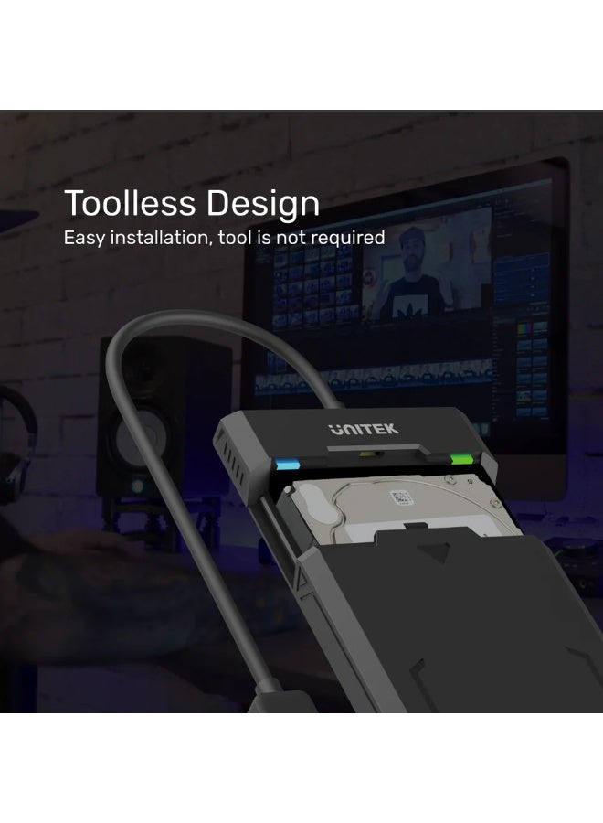 UNITEK Disk Guard Raiden 2.5" USB-C to SATA III HDD/SSD Enclosure – Tool-Free, Hot-Swap, 5Gbps, Fits 7mm & 9.5mm Drives - Image 5