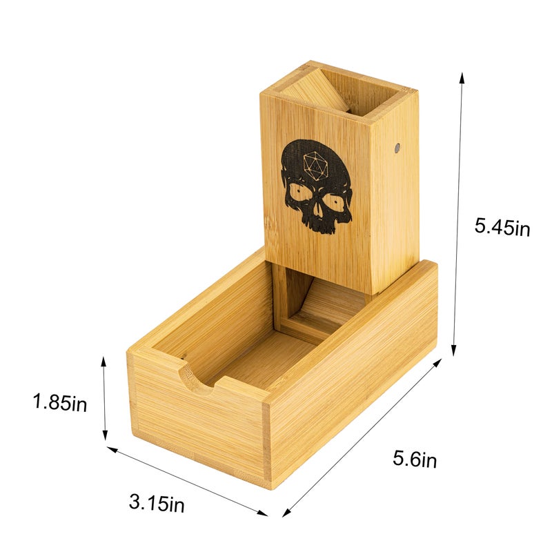 Cusdie Bamboo Dice Tower Foldable Wooden Die Roller Castle Rolling Case for Dungeons and Dragons, Board Game, D&D, RPG(Skull) - Image 5