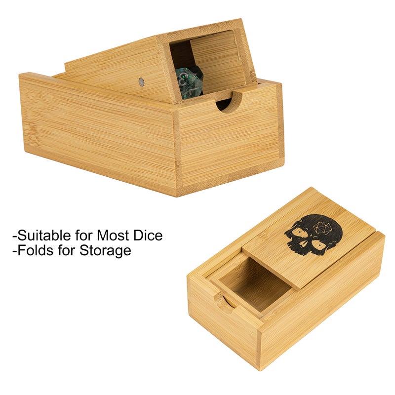 Cusdie Bamboo Dice Tower Foldable Wooden Die Roller Castle Rolling Case for Dungeons and Dragons, Board Game, D&D, RPG(Skull) - Image 3