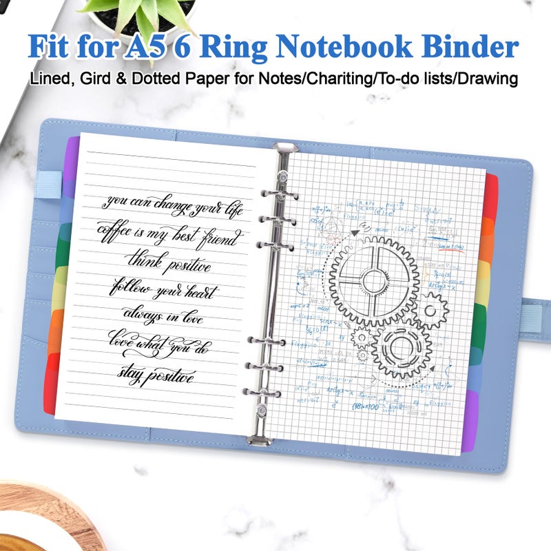 Antner A5 Refill Paper Planner Inserts for A5 6 Ring Binder, 135 Sheets 6-Hole Lined/Dotted/Grid Loose Leaf Filler Paper with Binder Dividers for Refillable Notebook, Journal, Planner, Sketchbook - Image 4