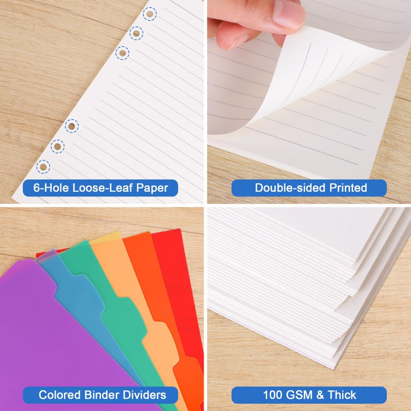 Antner A5 Refill Paper Planner Inserts for A5 6 Ring Binder, 135 Sheets 6-Hole Lined/Dotted/Grid Loose Leaf Filler Paper with Binder Dividers for Refillable Notebook, Journal, Planner, Sketchbook - Image 3