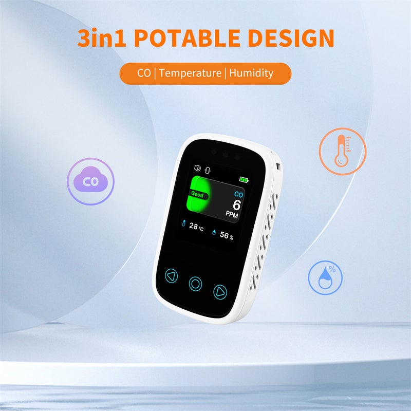 [3-in-1] Carbon Monoxide Detector with HD Touch Screen – Portable & Rechargeable CO Monitor with Temperature & Humidity Sensor for Indoor/Outdoor Use (Portable CO Detector) - Image 3