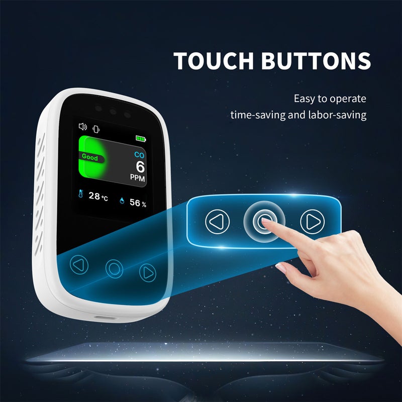 [3-in-1] Carbon Monoxide Detector with HD Touch Screen – Portable & Rechargeable CO Monitor with Temperature & Humidity Sensor for Indoor/Outdoor Use (Portable CO Detector) - Image 2