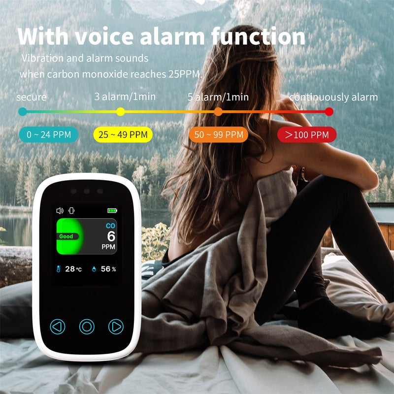[3-in-1] Carbon Monoxide Detector with HD Touch Screen – Portable & Rechargeable CO Monitor with Temperature & Humidity Sensor for Indoor/Outdoor Use (Portable CO Detector) - Image 5