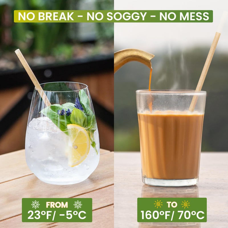 Miw Piw Biodegradable Coconut Straws Set 200 - Disposable, Plastic Free, Ecofriendly Coco Fiber Drinking Straws Bulk for Cold and Hot Beverages, Cocktail and Restaurant - Image 3