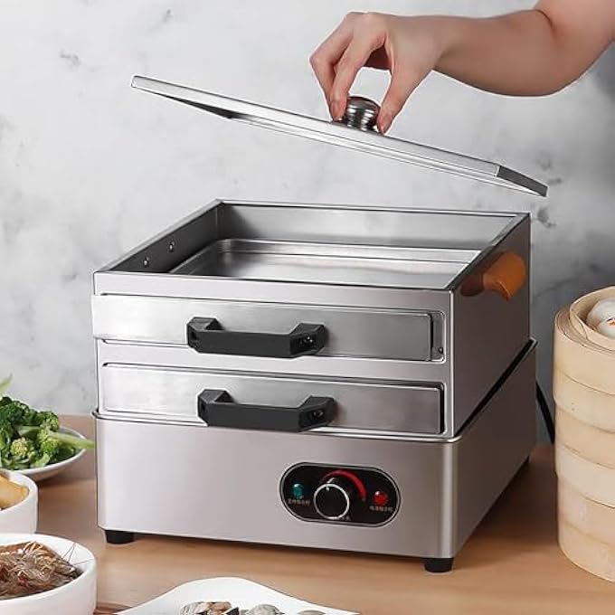 جهاز طهي الأرز الصيني المفتوح من الأعلى، مقبض مضاد للحروق، صينية قابلة للإزالة، قوة قابلة للتعديل، جهاز واحد متعدد الاستخدامات للمطبخ المنزلي، فضي - Image 3