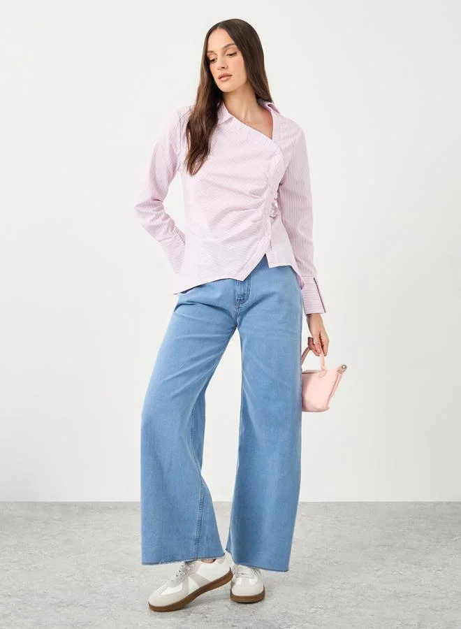 Styli Styli Women Pink Asymmetric Neck Striped Shirt