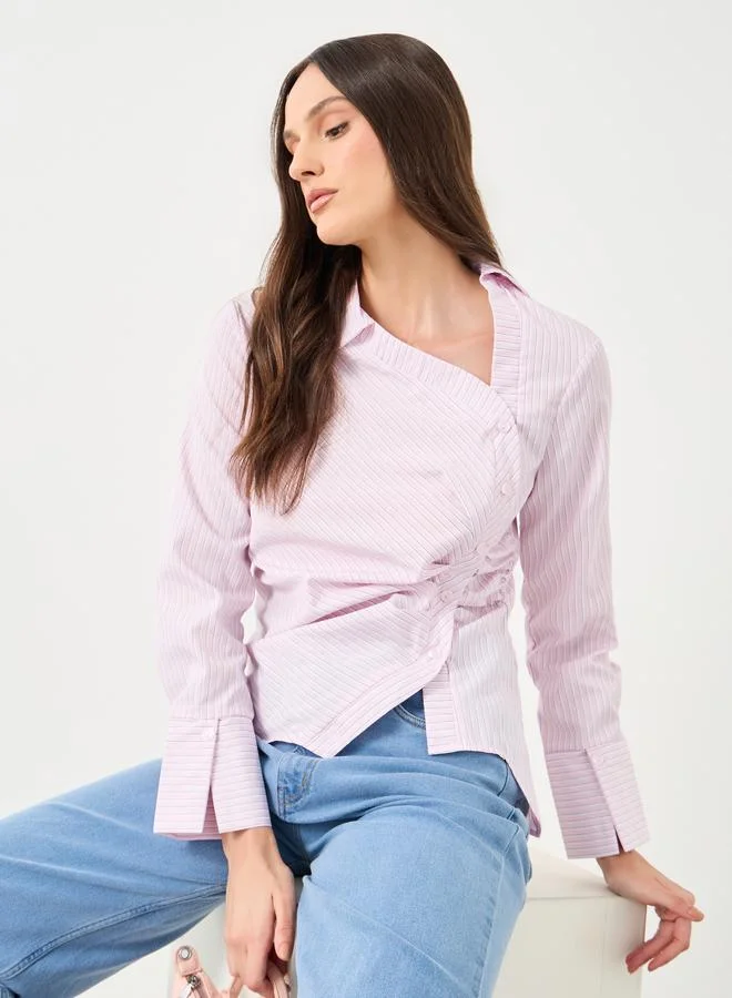 Styli Styli Women Pink Asymmetric Neck Striped Shirt