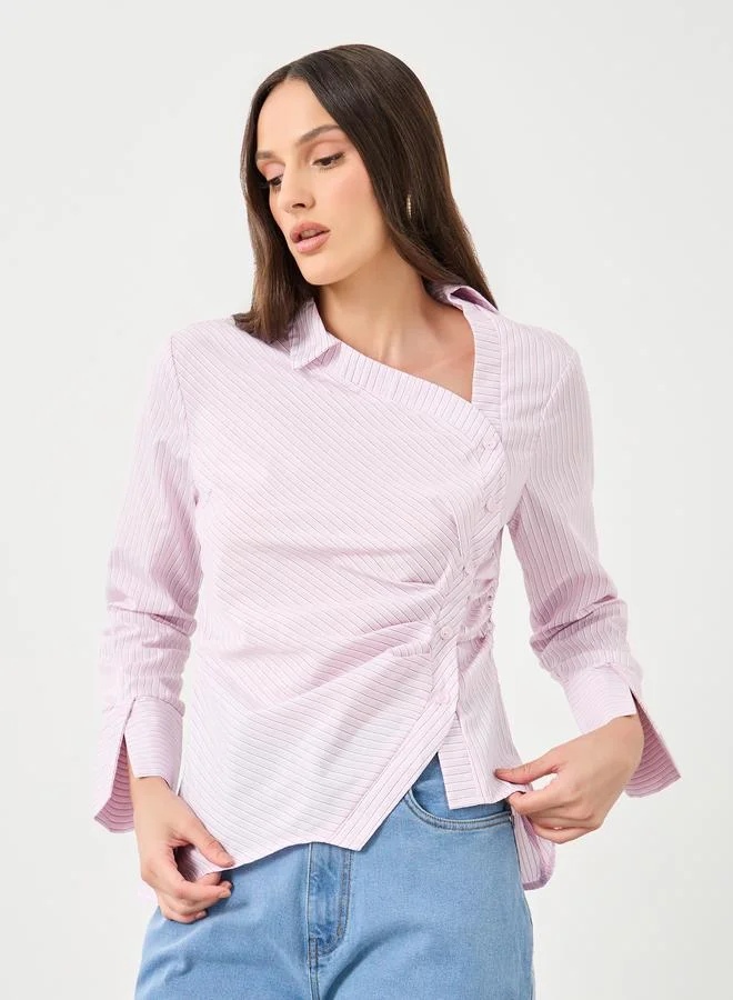 Styli Styli Women Pink Asymmetric Neck Striped Shirt