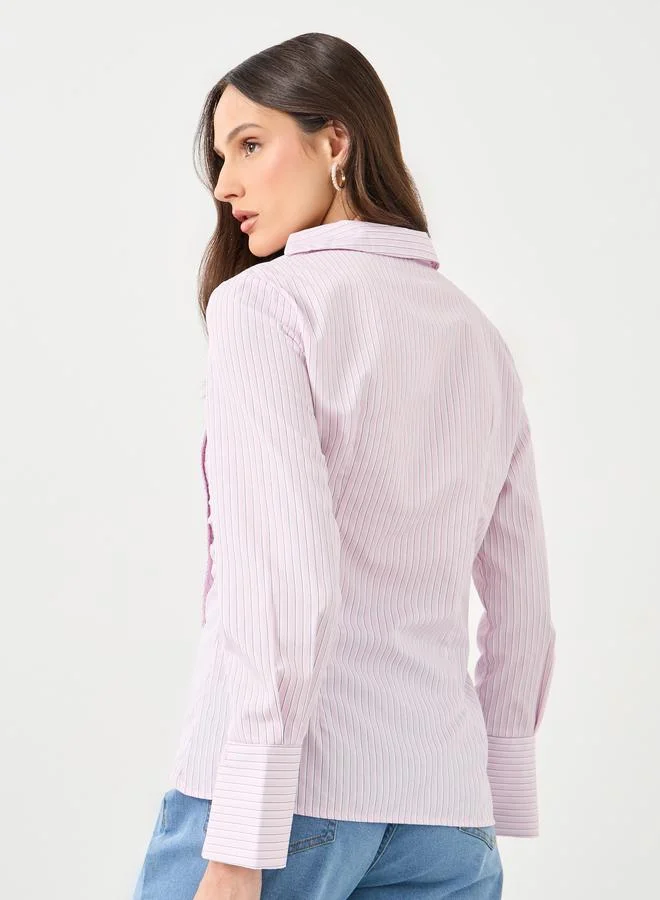 Styli Styli Women Pink Asymmetric Neck Striped Shirt