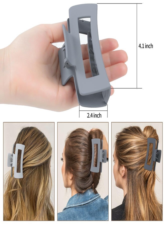 سيسيايبو مشابك شعر كبيرة من سيسايبو، 4 بوصة، 6 قطع، مشابك شعر مربعة للنساء، مشابك شعر مستطيلة، مشابك شعر أكريليك مانعة للانزلاق، إكسسوارات شعر للبنات - رمادي - Image 3