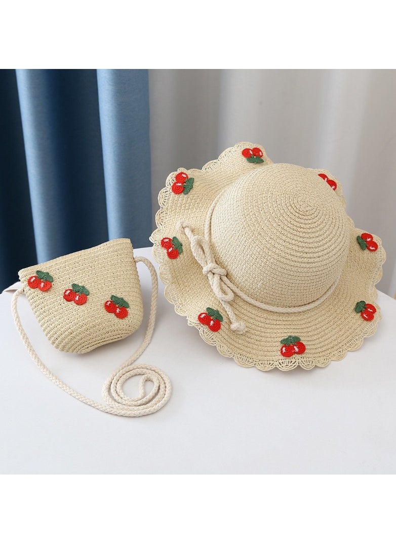 KUYING - Summer Children's Straw Hat Bag Set With Large Brim Sun Hat and Cool Hat - Image 1