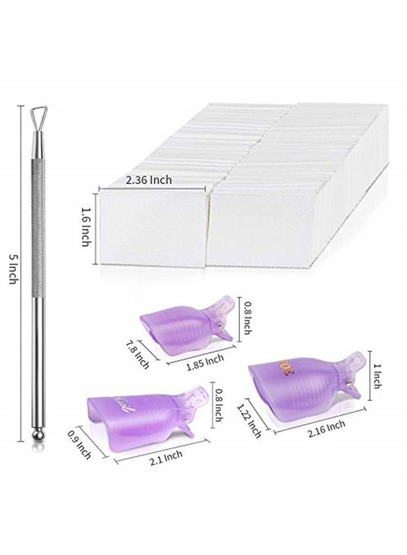 Generic Nail Polish Remover Clips Kit with Double Ended Metal Cuticle Pusher,450 PCS Cotton Pads,20 pcs Plastic Resuable Finger and Toe nail clips for removal Acrylic Nail Art Gel Polish Soak Off Cap Clip - Image 2