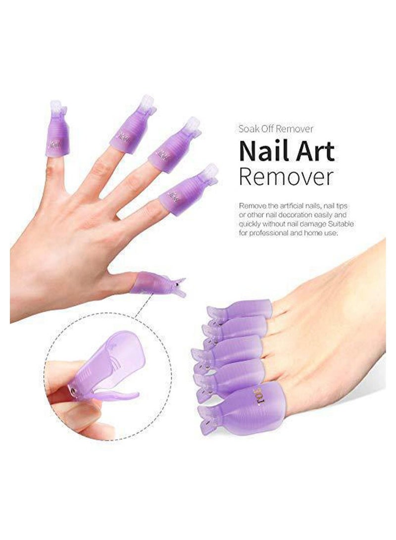 Generic Nail Polish Remover Clips Kit with Double Ended Metal Cuticle Pusher,450 PCS Cotton Pads,20 pcs Plastic Resuable Finger and Toe nail clips for removal Acrylic Nail Art Gel Polish Soak Off Cap Clip - Image 3