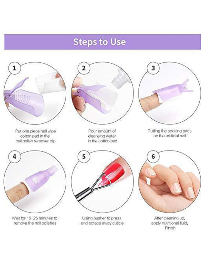 Generic Nail Polish Remover Clips Kit with Double Ended Metal Cuticle Pusher,450 PCS Cotton Pads,20 pcs Plastic Resuable Finger and Toe nail clips for removal Acrylic Nail Art Gel Polish Soak Off Cap Clip - Image 4