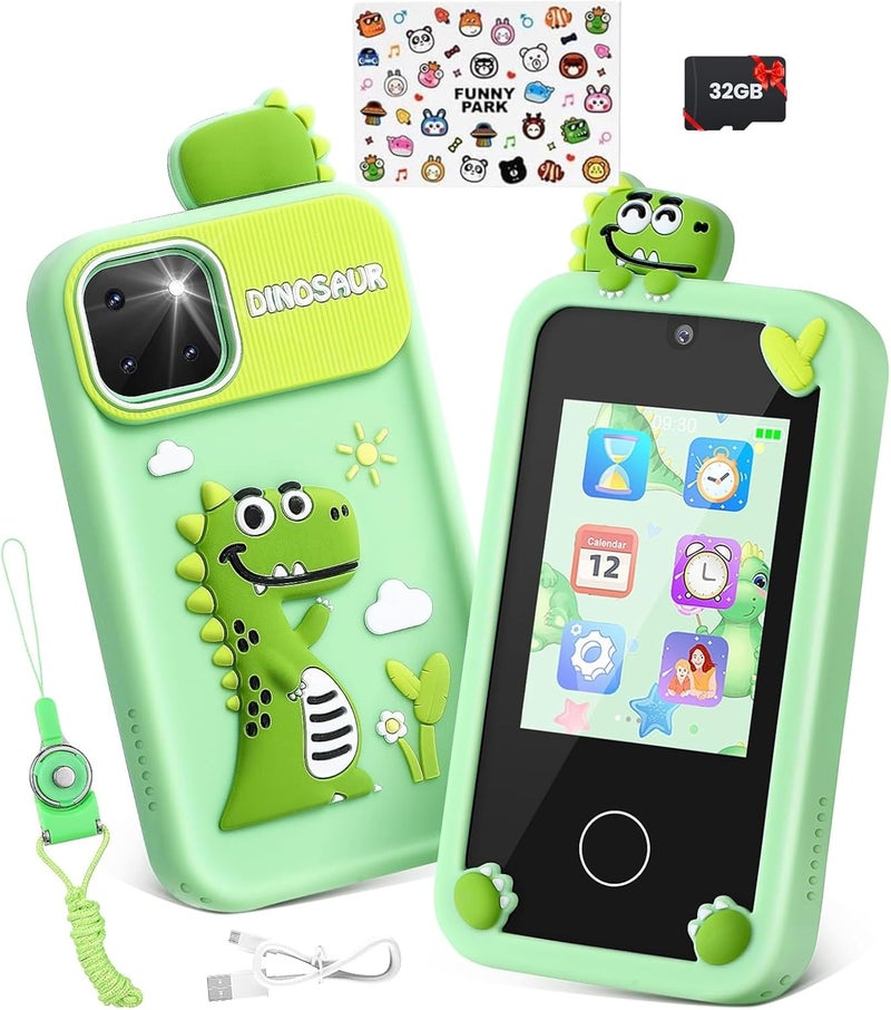 ARSH Kids Smart Phone Toy, Children Cell Phone with Touchscreen Dual Camera MP3 Music Player Toddler Mobile Phone with 32GB TF Card (Green) - Image 1