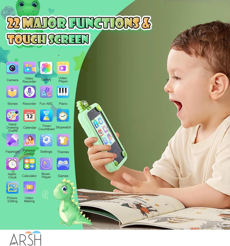 ARSH Kids Smart Phone Toy, Children Cell Phone with Touchscreen Dual Camera MP3 Music Player Toddler Mobile Phone with 32GB TF Card (Green) - Image 4