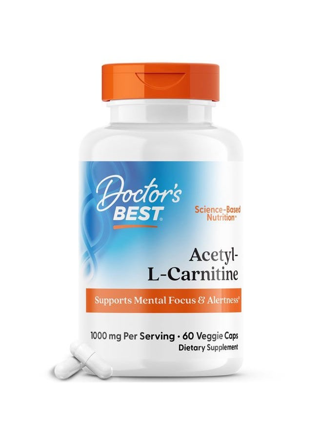 Doctor's BEST Doctors Best Acetyl-L-Carnitine, Supports Mental Focus & Alertness, Non-GMO, Gluten Free, Soy Free, Vegan 60 Veggie Caps  - Image 1