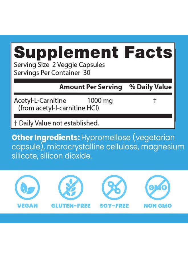 Doctor's BEST Doctors Best Acetyl-L-Carnitine, Supports Mental Focus & Alertness, Non-GMO, Gluten Free, Soy Free, Vegan 60 Veggie Caps  - Image 2