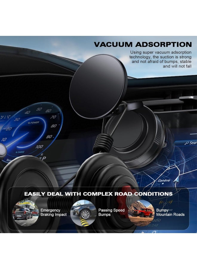 360 Adjustable Vacuum Magnetic Phone Holders for Your Car, [89+LBS Suction & 2800gf Magnetic] Universal 360 Dashboard Phone Holder, Suction Cup Phone Mount for MagSafe iPhone 17/16/15 - Image 5