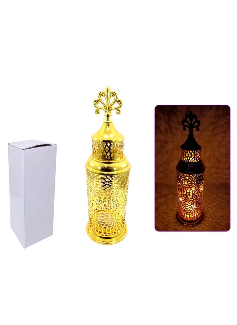 PARTY FUN - Golden Glow Metal Lantern With LED 12x38.8cm of Timeless Radiance - Image 1