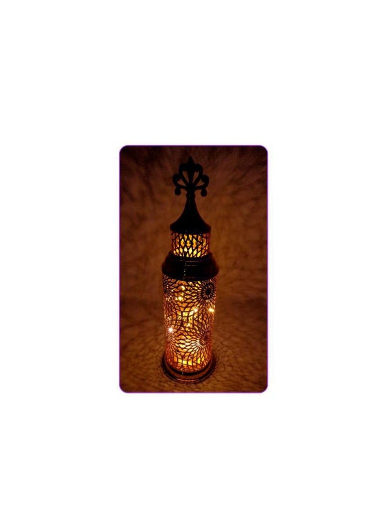 PARTY FUN - Golden Glow Metal Lantern With LED 12x38.8cm of Timeless Radiance - Image 1