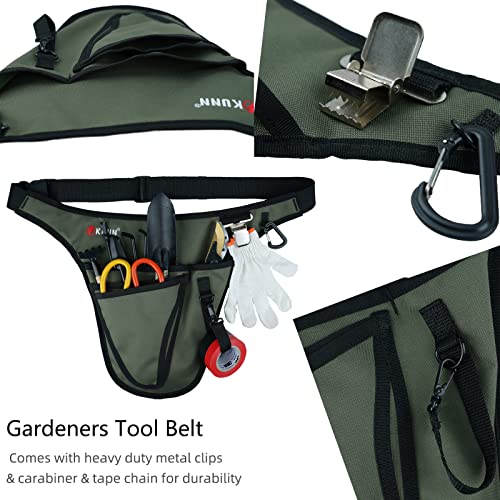 KUNN Garden Tool Belt,Durable Adjustable Tool Belt Waist Pouch with 4 Pocket for Women Men Gardeners Florist Army Green - Image 3