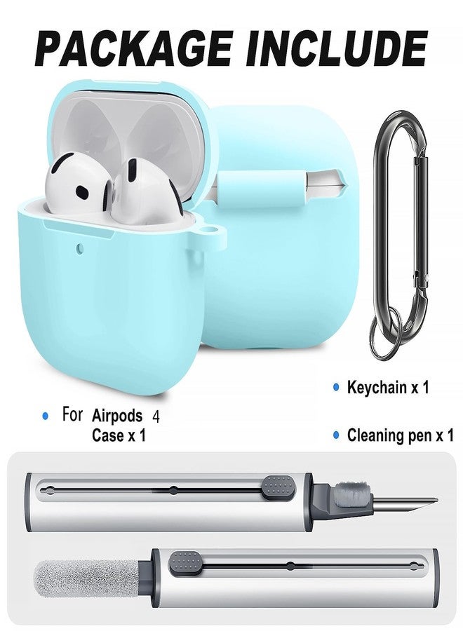 Woyinger for Airpods 4th Case Cover, Come with Cleaner Kit,Soft Skin Silicone Case Cover with Keychain, Front LED Visibl, Full Protective Case，Compatible with AirPods 4th(Nightglow Blue) - Image 2