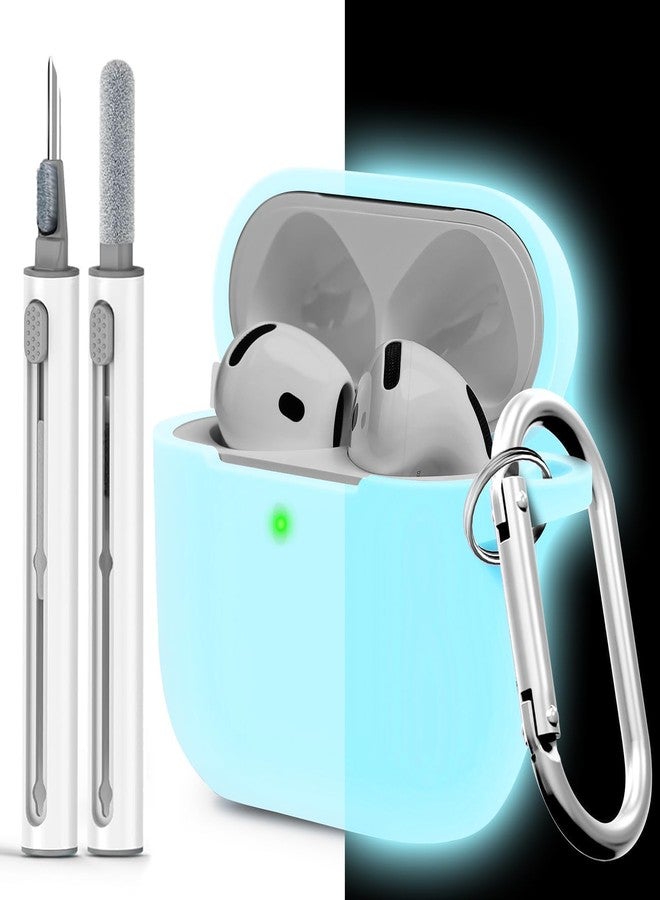 Woyinger for Airpods 4th Case Cover, Come with Cleaner Kit,Soft Skin Silicone Case Cover with Keychain, Front LED Visibl, Full Protective Case，Compatible with AirPods 4th(Nightglow Blue) - Image 1