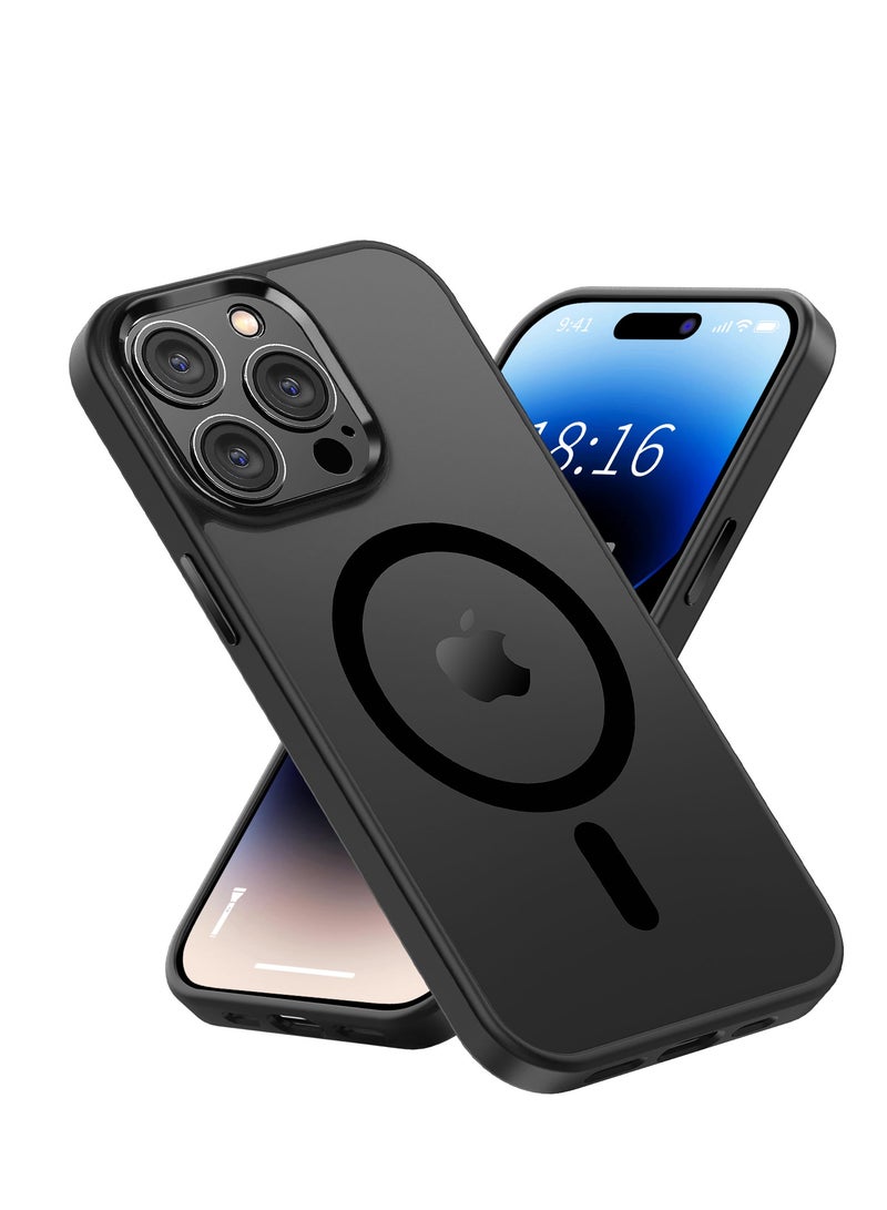 INFOSUN iPhone 14 Pro MagSafe Case Cover Slim thin Anti-Yellow Shockproof Protection Hard Scratch-Resistant Back Grade Clear Case for Apple iPhone 14 Pro - Black - Image 1