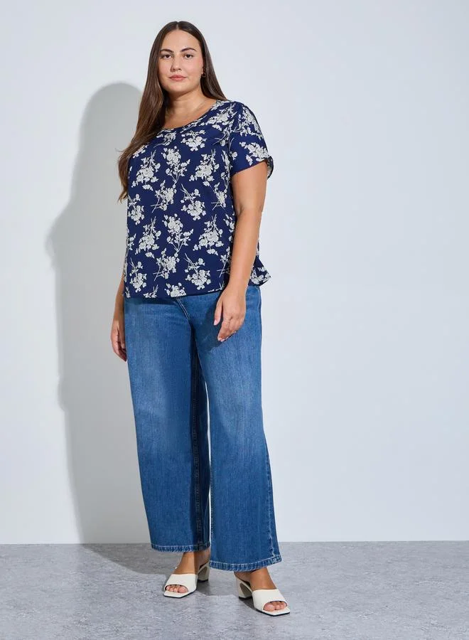 Take Two Plus Size Floral Print Short Sleeve Top