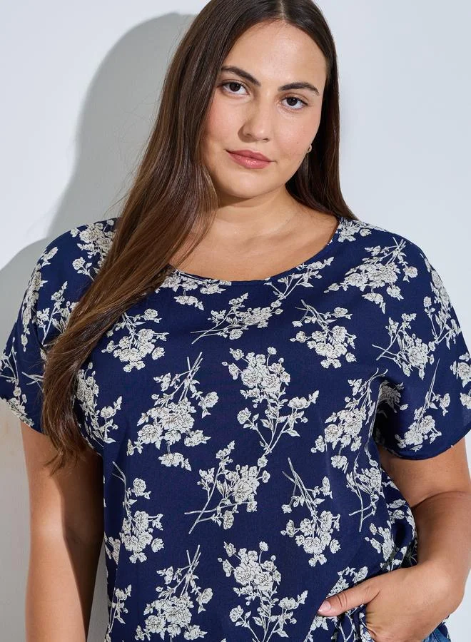 Take Two Plus Size Floral Print Short Sleeve Top