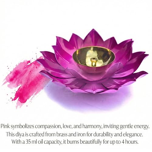 EIN SOF Brass Lotus Flower Diyas for Home Decoration – 5 inches Medium Size Puja Akhand Diya , Decorative Diwali & Christmas Festival Item with Gift Box , Pink - Image 2