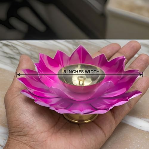 EIN SOF Brass Lotus Flower Diyas for Home Decoration – 5 inches Medium Size Puja Akhand Diya , Decorative Diwali & Christmas Festival Item with Gift Box , Pink - Image 3