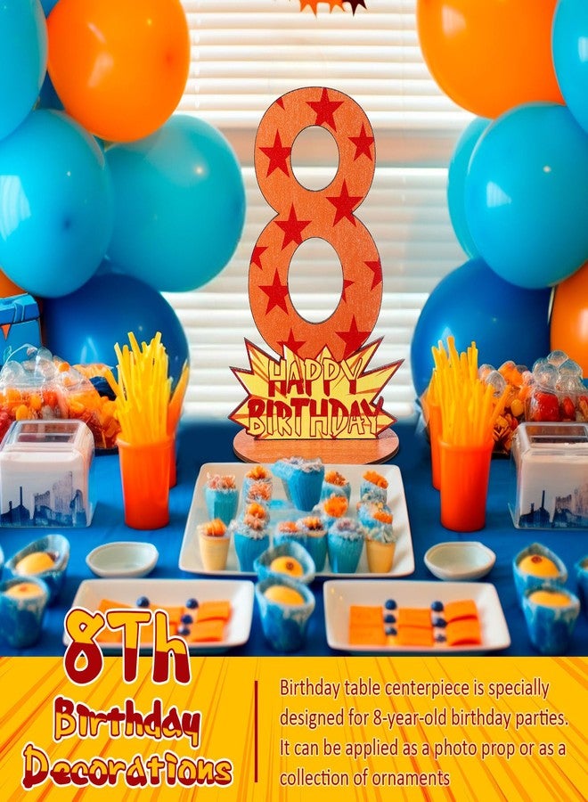 Vicenpal 8th Cartoon Birthday Decoration, Wooden Orange and Red Stars Table Centerpiece Number 7 8 Stand Table Sign for Dragon Birthday Supplies Anime Party Photo Props - Image 5