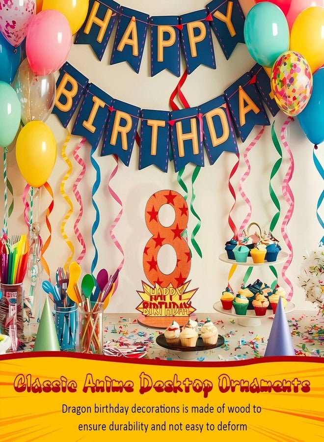 Vicenpal 8th Cartoon Birthday Decoration, Wooden Orange and Red Stars Table Centerpiece Number 7 8 Stand Table Sign for Dragon Birthday Supplies Anime Party Photo Props - Image 2