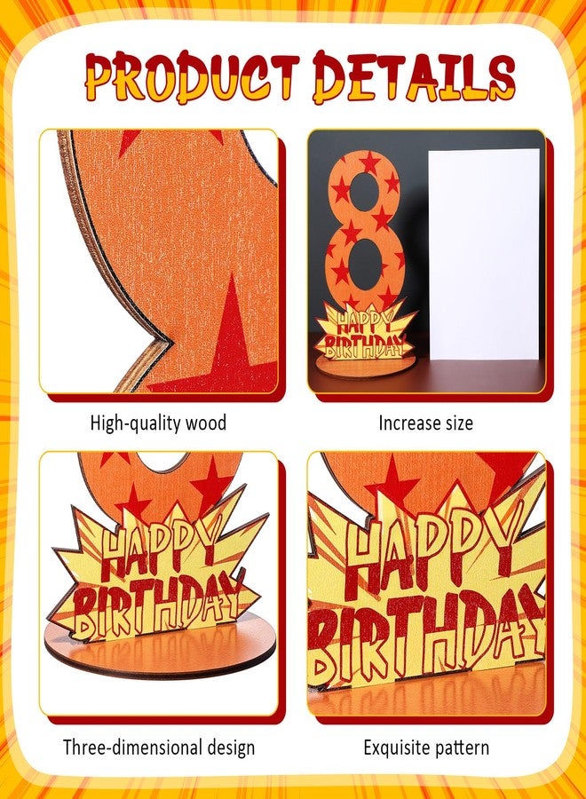 Vicenpal 8th Cartoon Birthday Decoration, Wooden Orange and Red Stars Table Centerpiece Number 7 8 Stand Table Sign for Dragon Birthday Supplies Anime Party Photo Props - Image 4