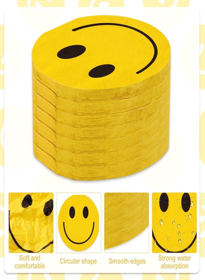 Whaline مناديل حفلات وجه مبتسم من واهلين 100 قطعة مناديل ورقية صفراء مناديل عشاء قابلة للتخلص منها مناديل غداء زخرفية لوازم حفلات بريبي ديكور الطاولة، 6.3 بوصة - Image 3