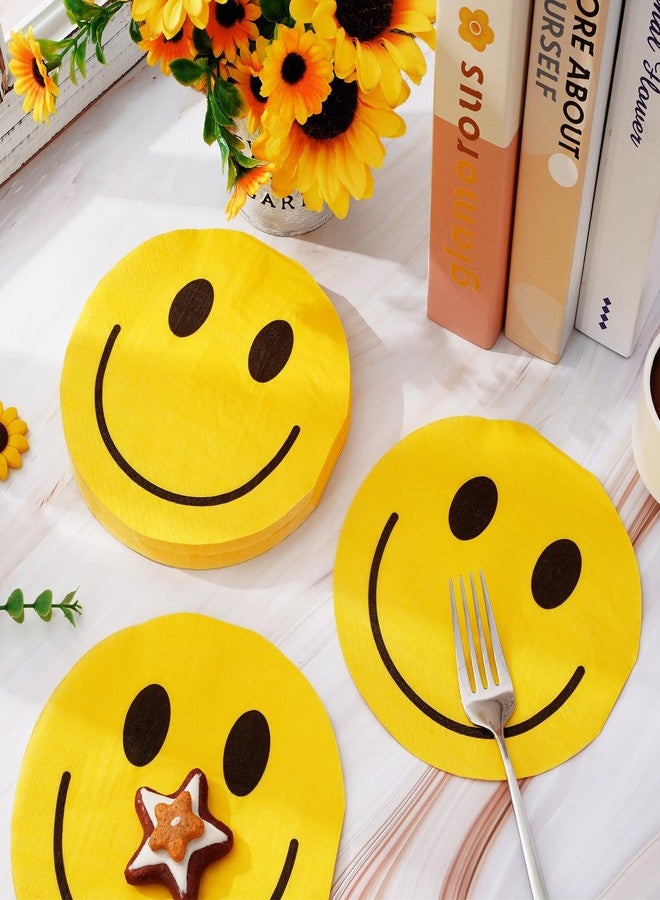 Whaline مناديل حفلات وجه مبتسم من واهلين 100 قطعة مناديل ورقية صفراء مناديل عشاء قابلة للتخلص منها مناديل غداء زخرفية لوازم حفلات بريبي ديكور الطاولة، 6.3 بوصة - Image 4