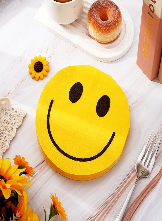 Whaline مناديل حفلات وجه مبتسم من واهلين 100 قطعة مناديل ورقية صفراء مناديل عشاء قابلة للتخلص منها مناديل غداء زخرفية لوازم حفلات بريبي ديكور الطاولة، 6.3 بوصة - Image 5