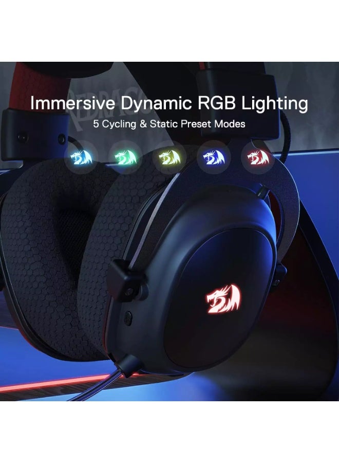 ريدراجون H510 PRO Zeus PRO RGB Gaming Headset , Wireless , Bluetooth , Wired, 7.1 Surround Sound, Low Latency 2.4GHz Wireless, 53mm Drivers, Noise Canceling Mic, Multi Platform Support - Image 5