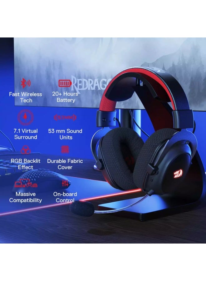ريدراجون H510 PRO Zeus PRO RGB Gaming Headset , Wireless , Bluetooth , Wired, 7.1 Surround Sound, Low Latency 2.4GHz Wireless, 53mm Drivers, Noise Canceling Mic, Multi Platform Support - Image 4