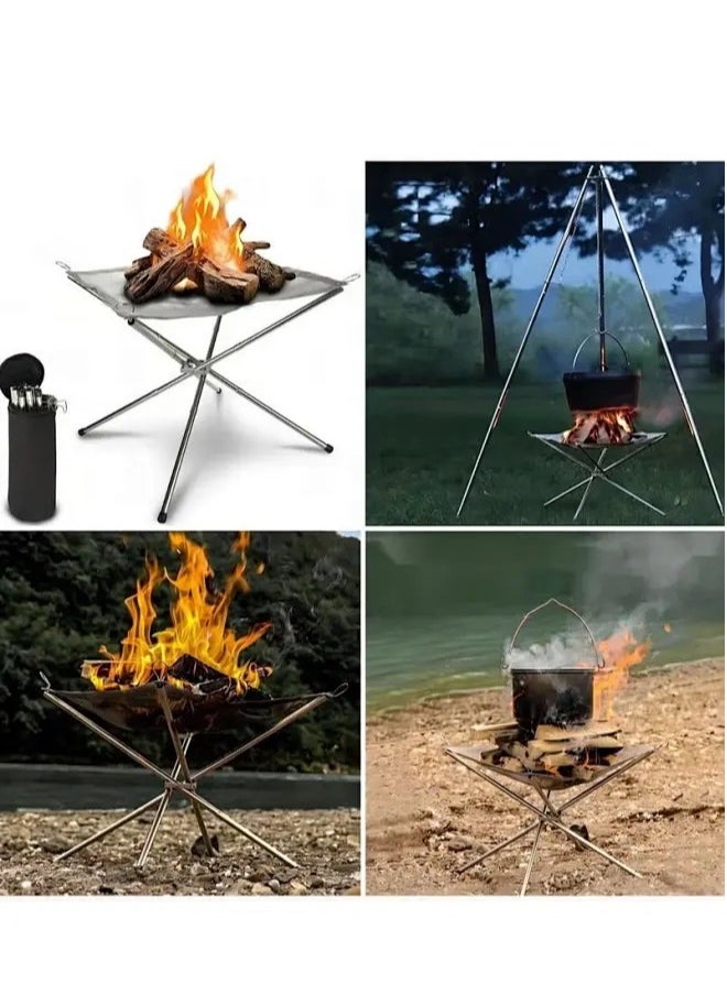 Generic - Folding Campfire Rack 56x56x43CM Stainless Steel Outdoor Wood Burning Portable Fire Pit - Image 1