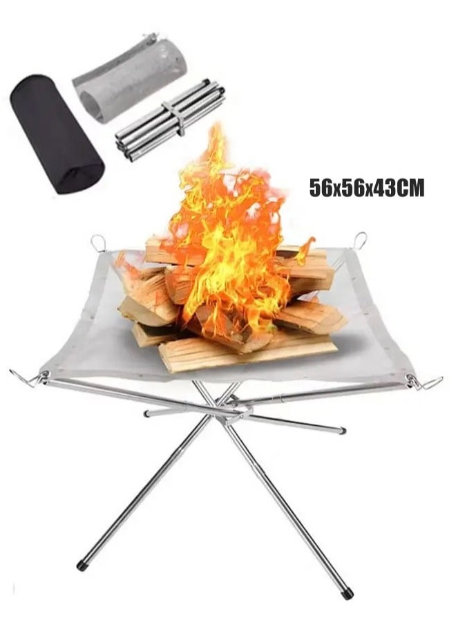 Generic - Folding Campfire Rack 56x56x43CM Stainless Steel Outdoor Wood Burning Portable Fire Pit - Image 1