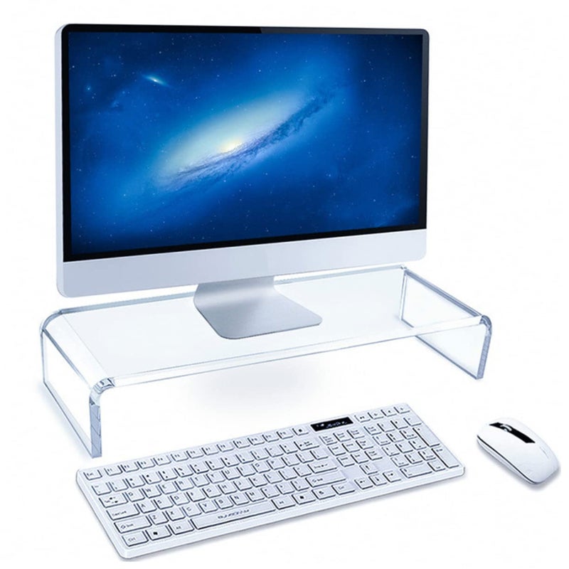 Clear Acrylic Monitor Riser Stand with Storage Shelf for Laptops Printers Reduces Neck Strain - Image 4