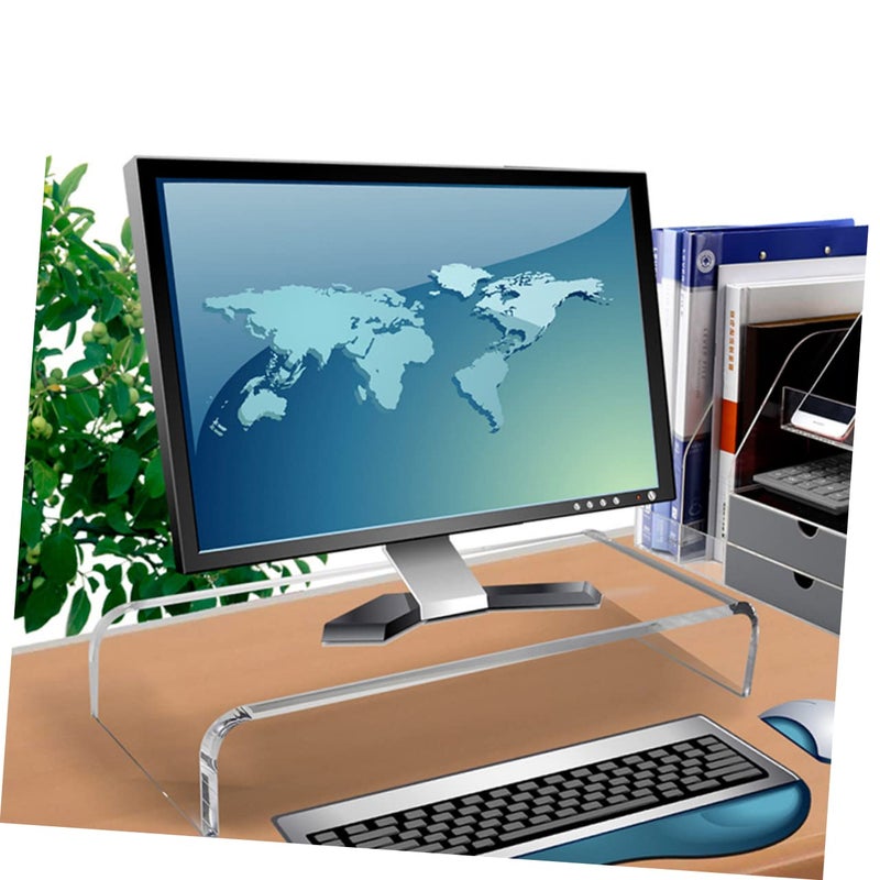 Clear Acrylic Monitor Riser Stand with Storage Shelf for Laptops Printers Reduces Neck Strain - Image 5