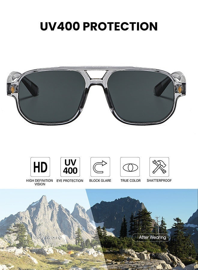 سِيكجُوك نظارات شمسية طيار للرجال والنساء نسائية ورجالية نسائيه رجاليه بتصميم جسر مزدوج كلاسيكي ريترو مستطيلة الشكل بحماية UV400 ذات طابع كلاسيكي قديم تتميز هذه النظارة الشمسية بتصميم نظاره شمسيه أنيق وتشمل نضارات نساءيه رجالي نضرات رجال من أفضل النظارات الشمسية رمادي - Image 4